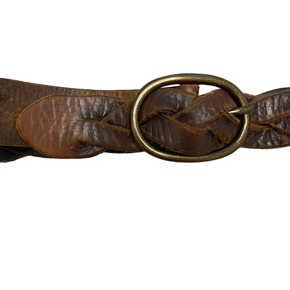GAP Vintage Leather Woven Braided Belt Oval Buckle M